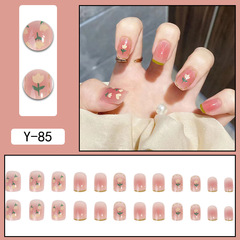鬱金香穿戴甲腮紅暈染指甲貼片法式美甲片假指甲美甲貼成品甲片