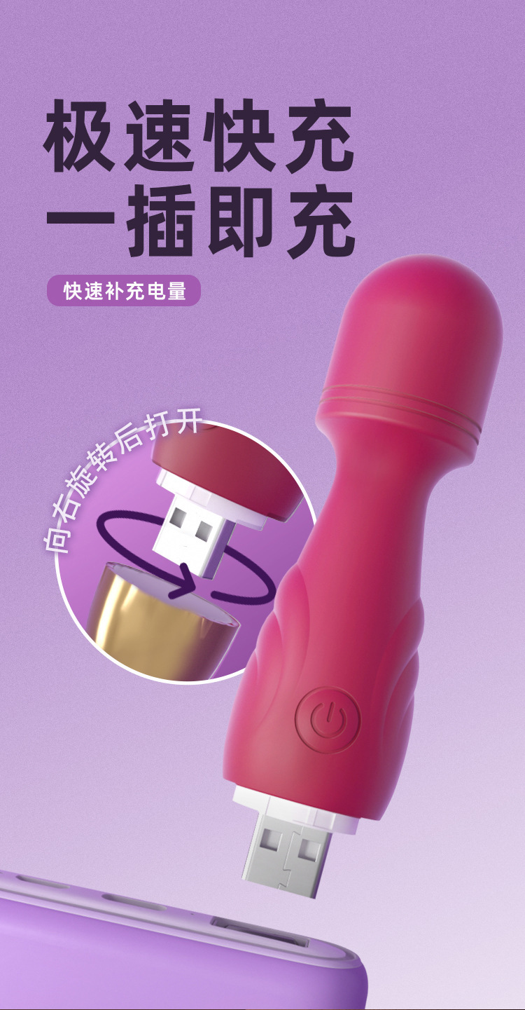 Mini Vibrating Wand with Silicone Anal Plug Attachment, Button Control, Purple — detail image 8