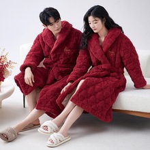情侣睡袍开衫系带三层加厚保暖夹棉冬季珊瑚绒长款浴袍男家居服冬