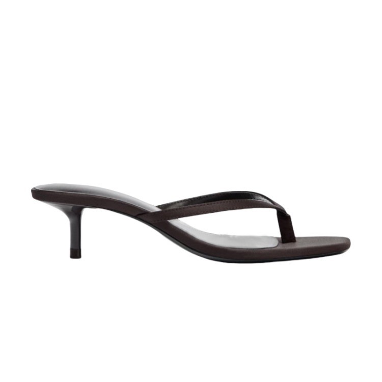 Chanclas de Tacón Kitten de Tela, Cabeza Cuadrada y Tacón Delgado, para Verano y Vacaciones