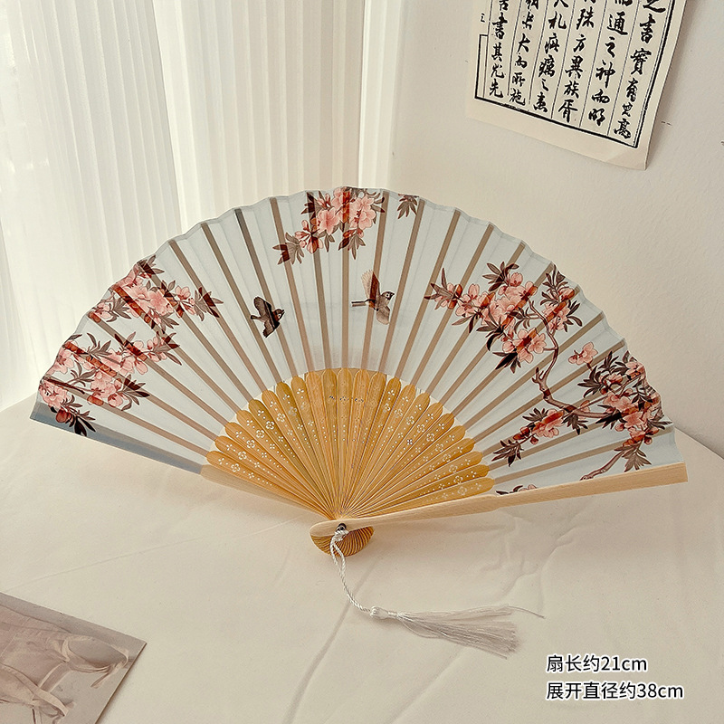 Abanico Plegable Chino Tradicional de Seda y Madera, Plegable y Portátil, para Fotografía Hanfu image 6