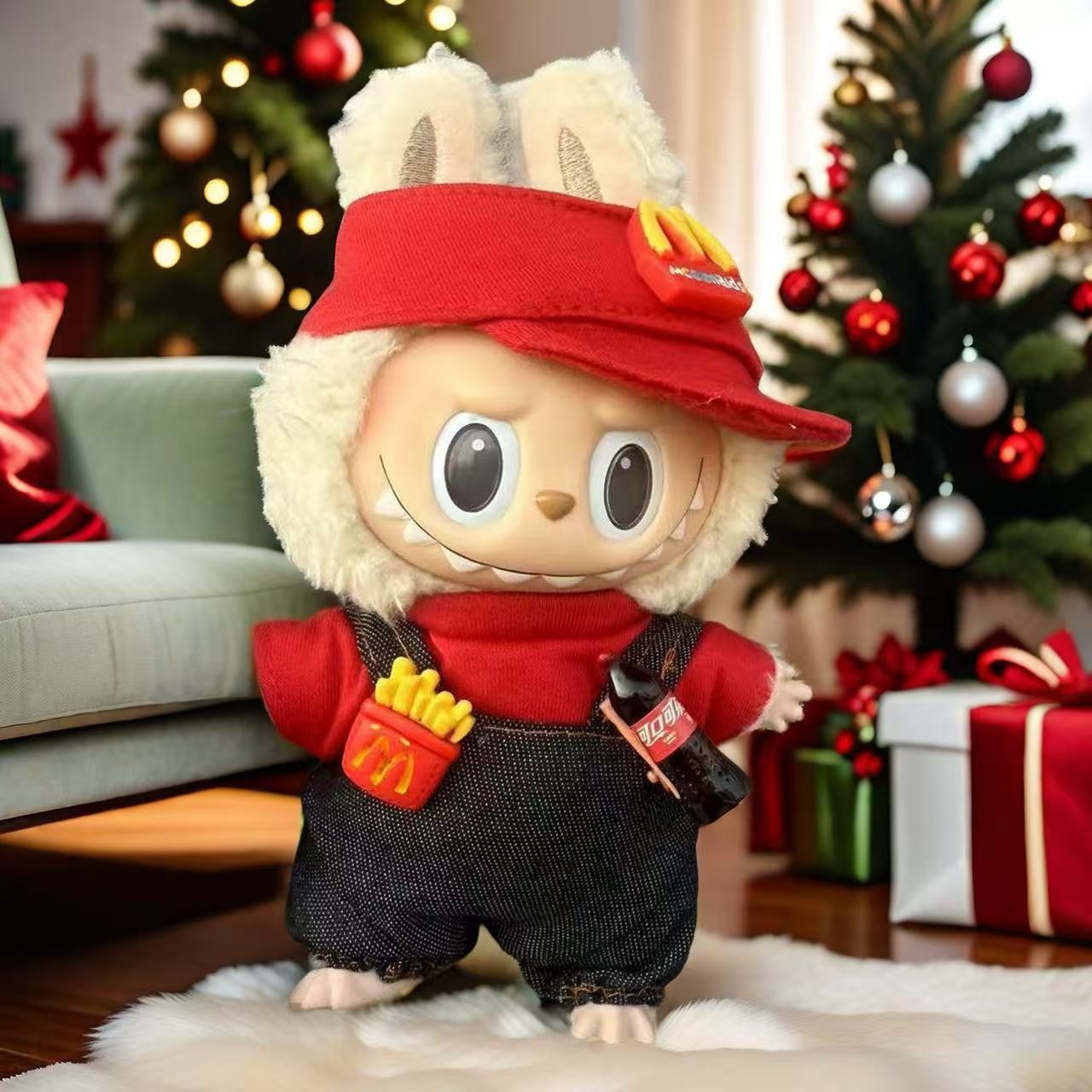 Nuevo conjunto de ropa y gorro de peluche con cara de "Sugar Glue" para muñecas, colgante de peluche, juguete Labuba, amuleto para bolso.