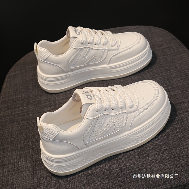 Yang Mi's Same Style Genuine Leather White Shoes for Women 2025 New Autum Versatile Thick-Soled Heightening Soft-Soled Non-Tiring Shoes