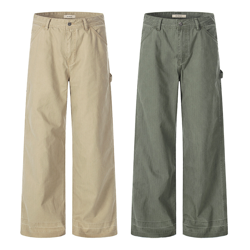 Tuochuan Ck3618 American Retro Straight-Leg Work Pants for Men and Women, Simple Pure Cotton Loose Slimming Wide-Leg Casual Long Pants