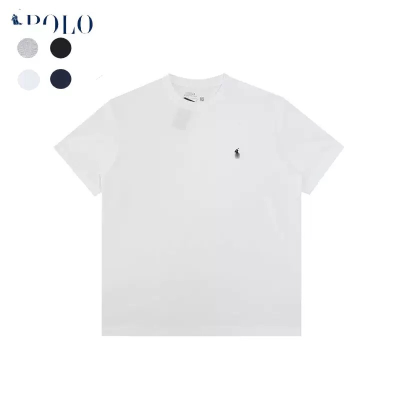 Rl Qr Code Scannable Pure Cotton Embroidered T-Shirt for Men and Women, High-Quality Heavyweight Round Neck Short-Sleeve Versatile Multi-Color T-Shirt Wholesale