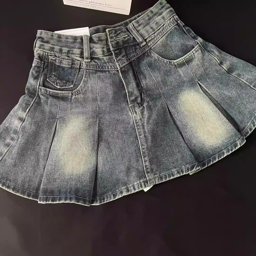 Denim summer retro pleated skirt