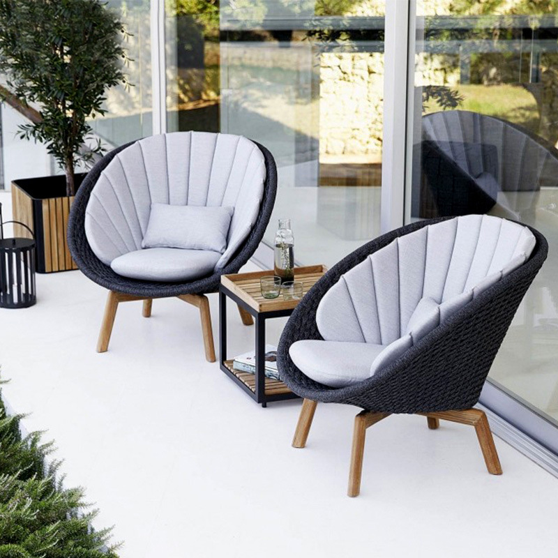 Nordic ocio al aire libre sofá interior mesa de ratán y silla jardín Hotel patio terraza balcón teca combinación muebles