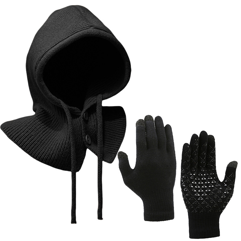 2 Piece Set New Winter Hat Touch Screen Gloves Autumn And Winter Pullover Shawl Thick Warm Neck Scarf Knitted Headband_voghion.com