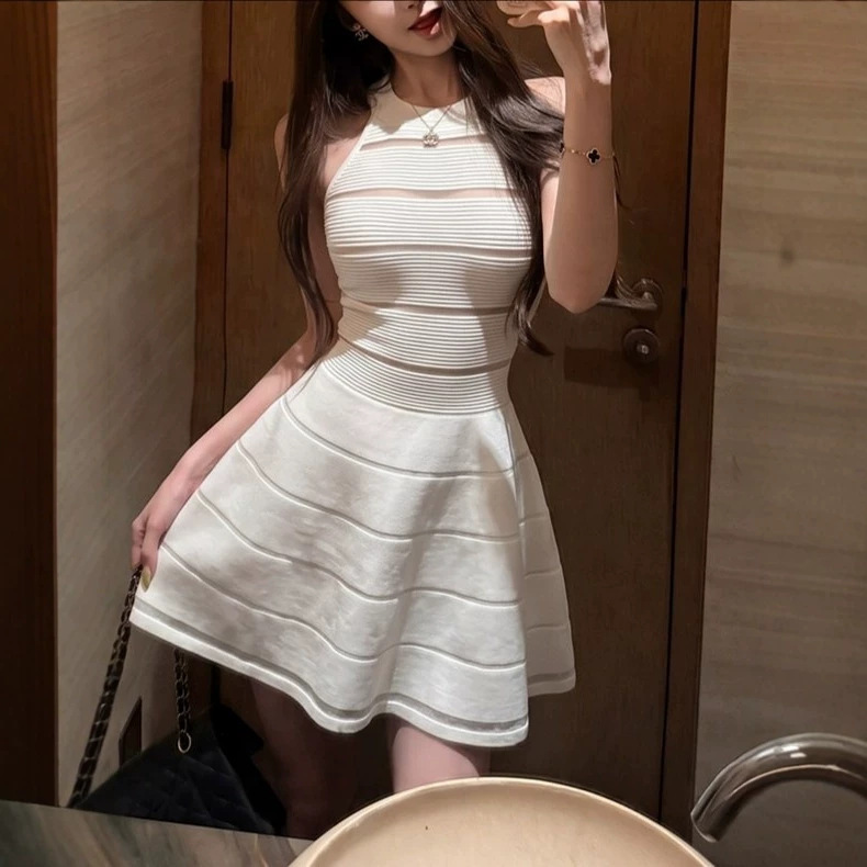 Okmash "Zhang Yuanying's Same Style" Sleeveless Dress for Women, Summer High-End Elegant Hollow-Out Waist-Cinching Dress Okmash "Zhang Yuanying's Same Style" Sleeveless Dress for Women, Summer High-End Elegant Hollow-Out Waist-Cinching Dress