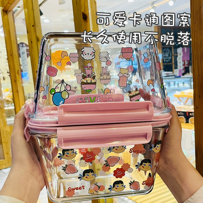Ultra -capacity glass lunch box rectangular circular high borosilic heat -resistant fresh -resistant fresh bowl with lid soup bucket seal microwave oven