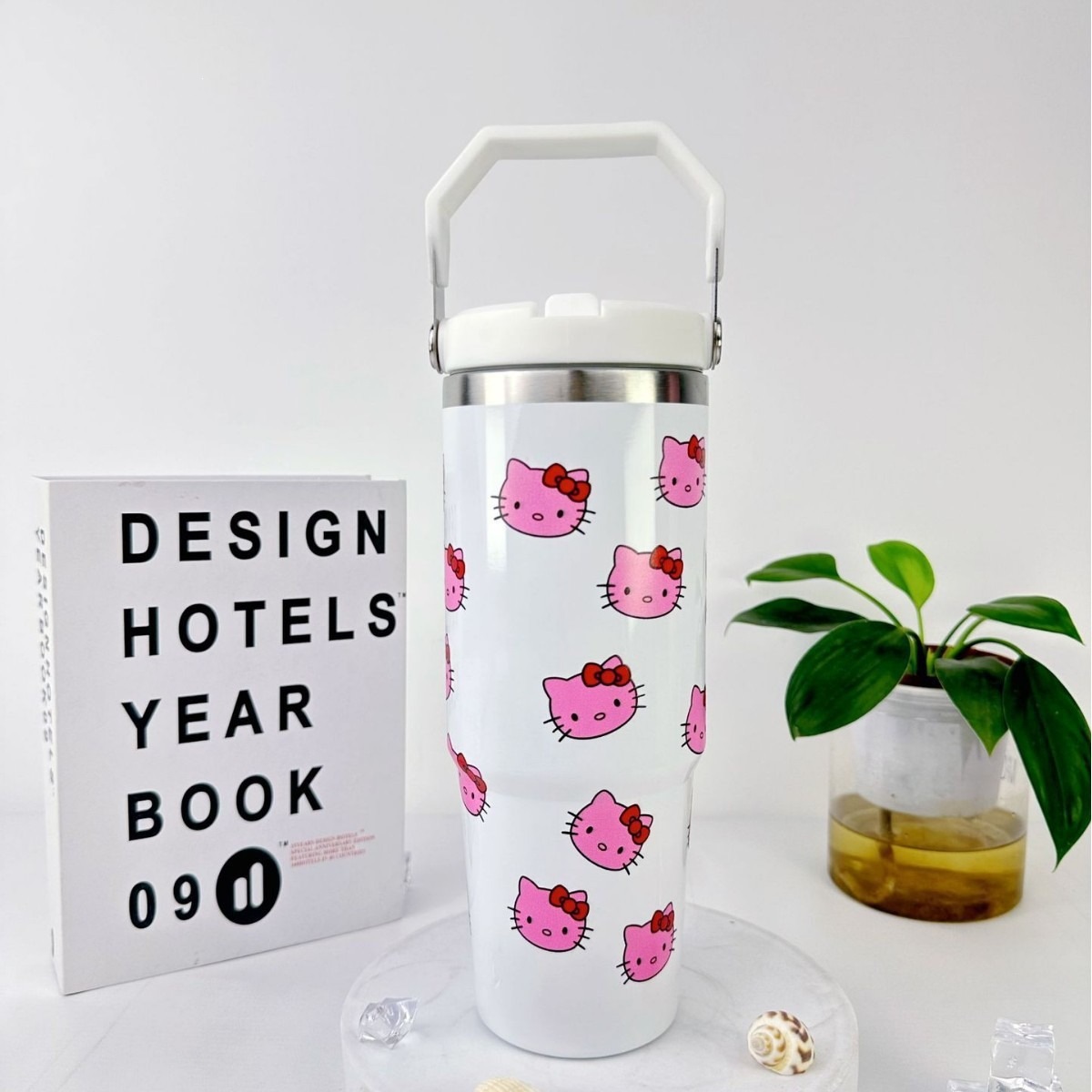 Nuevo 30oz taza de automóvil 304 acero inoxidable vacío aislamiento frío taza de mano cartón kt gato taza de automóvil hielo