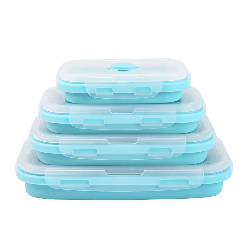 Fiambrera de silicona plegable redonda de 4 piezas caja bento creativa caja de almacenamiento de tazón plegable para el hogar juego de caja de conservación
