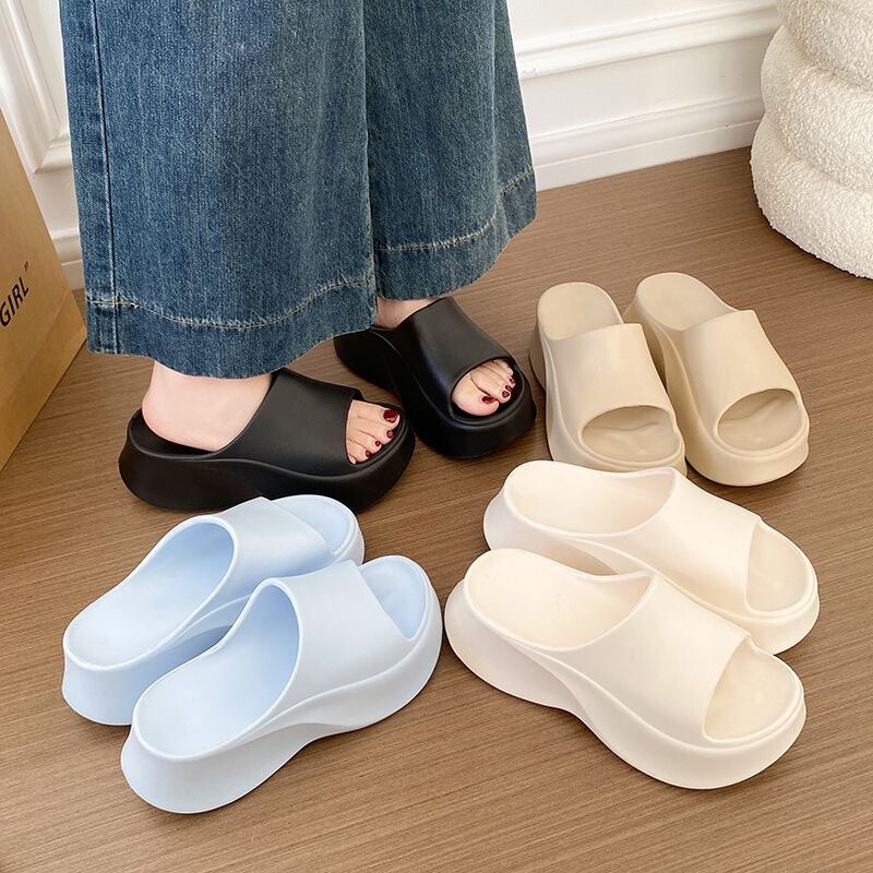 Korean Version 2026 New Style 6cm Thick-Soled Height-Increasing Eva Slippers for Women, Summer Outdoor Fashion Non-Slip Beach Slide Sandals