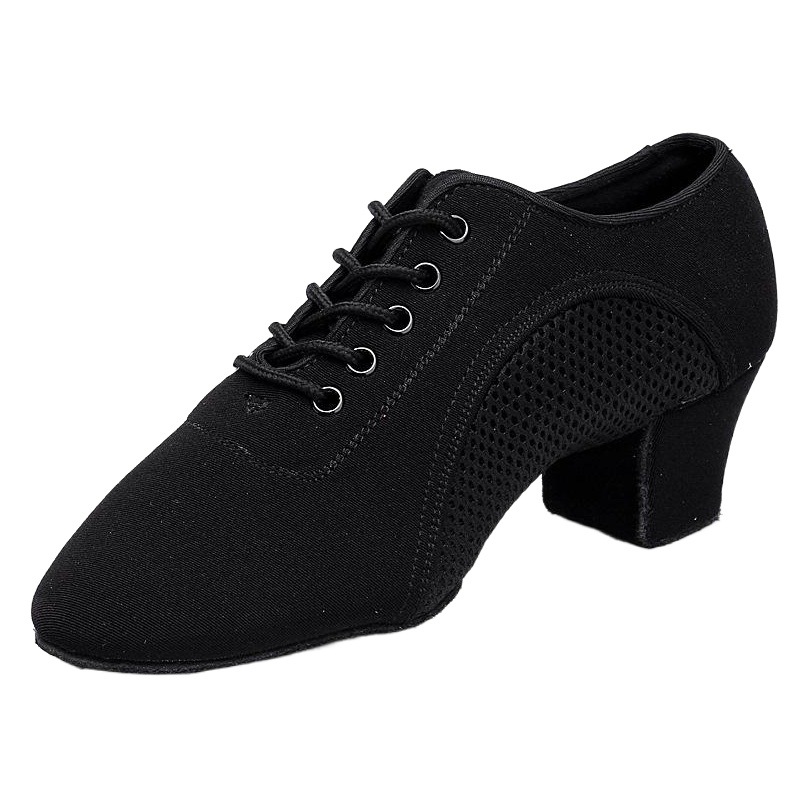 Wholesale children's men's and women's Oxford cloth mesh Latin dance shoes non-slip soft sole teacher shoes cross-border middle heel square dance shoes