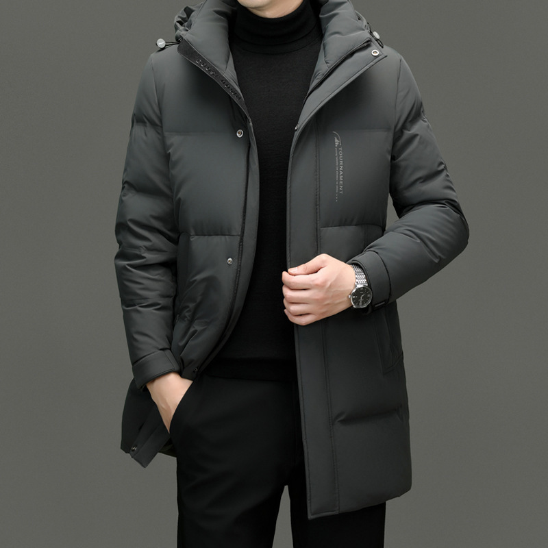 New Winter 90 White Duck Down Jacket Men's Mid-length Detachable Cap Casual High-end Warm All-match Jacket Men's