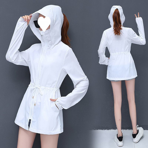 Women's Mid-Length Sun Protection Clothing with UV Protection, Korean-Style Loose-Fit Beach Wear—Thin Long-Sleeve Jacket for Spring and Summer