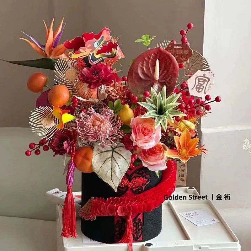 Fugui Longteng Fu cubo abrazo cubo accesorios decorativos arreglo floral material de DIY Flor de merienda de Año Nuevo Festival de Primavera de Año Nuevo