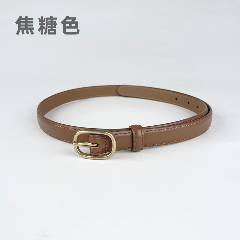 Correa delgada de cuero de las mujeres pantalones casuales pantalones vaqueros estilo coreano de moda todo partido simple de cuero de vaca cinturón de las mujeres