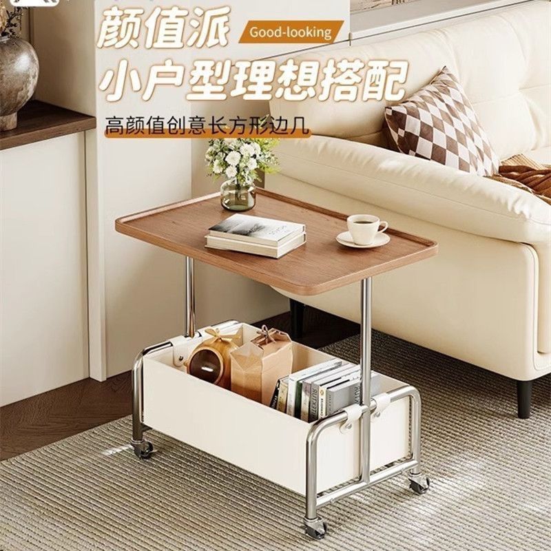 Sofa Side Table, Movable Living Room Trolley Storage Rack with Wheels, Cream Style Small Tea Table, Simple Small Table for Home Use
