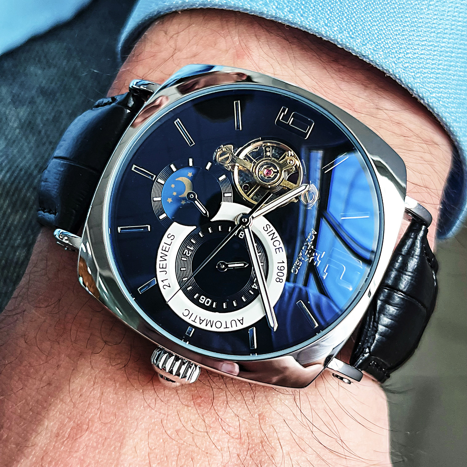 Men's Automatic Mechanical Watch Stylish Square Casual Wristwatch_voghion.com