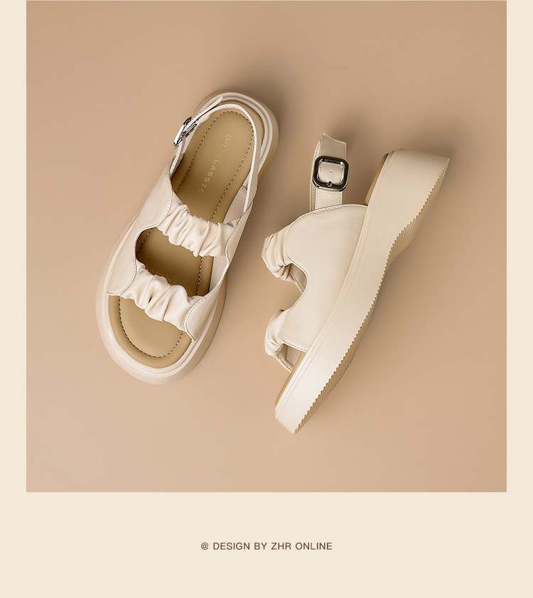 Sandal đế dày xếp ly nữ phong cách La Mã hở ngón đi biển — JF207P màu be chi tiết 23