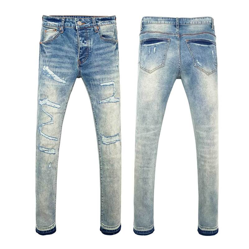 Summer European and American Style Ripped Ink-Splattered Men's Denim Pants Pu Trendy Brand Light Luxury Straight-Leg Men's Jeans Summer European and American Style Ripped Ink-Splattered Men's Denim Pants Pu Trendy Brand Light Luxury Straight-Leg Men's Jeans