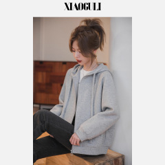 小谷粒云感卫衣 时尚简约纯色宽松外套女秋季慵懒休闲风连帽上衣