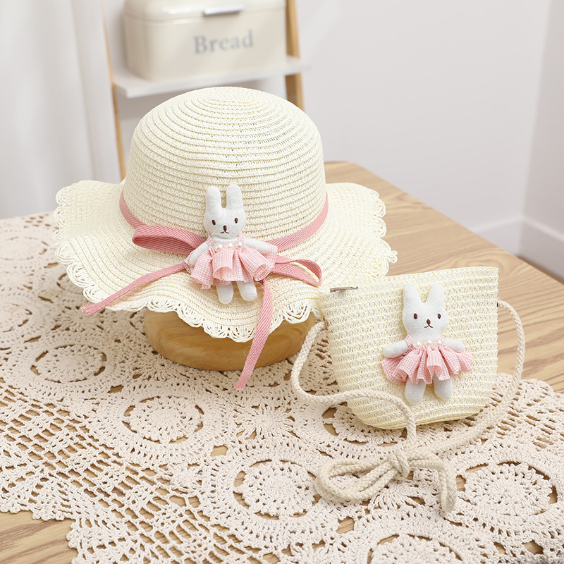 Cartoon decorative wavy edge straw hat-milk white