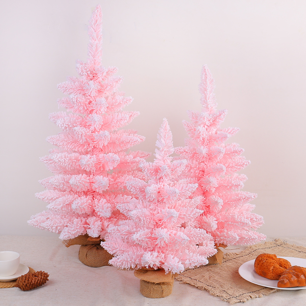 Nuevos productos transfronterizos árbol de Navidad rosa creativo flocado árbol de simulación de nieve decoración de ventanas de navidad