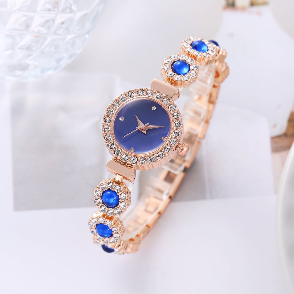 Transmisión en vivo transfronteriza reloj de estudiante piedra preciosa de imitación de color con incrustaciones de diamantes ins estilo universitario temperamento esfera pequeña decoración reloj de pulsera