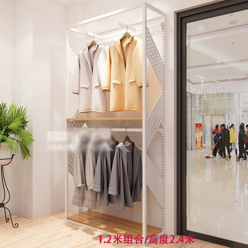 Retro tienda de ropa estante de exhibición percha de hierro de pie estante de la isla media de las mujeres tienda de ropa estante de exhibición