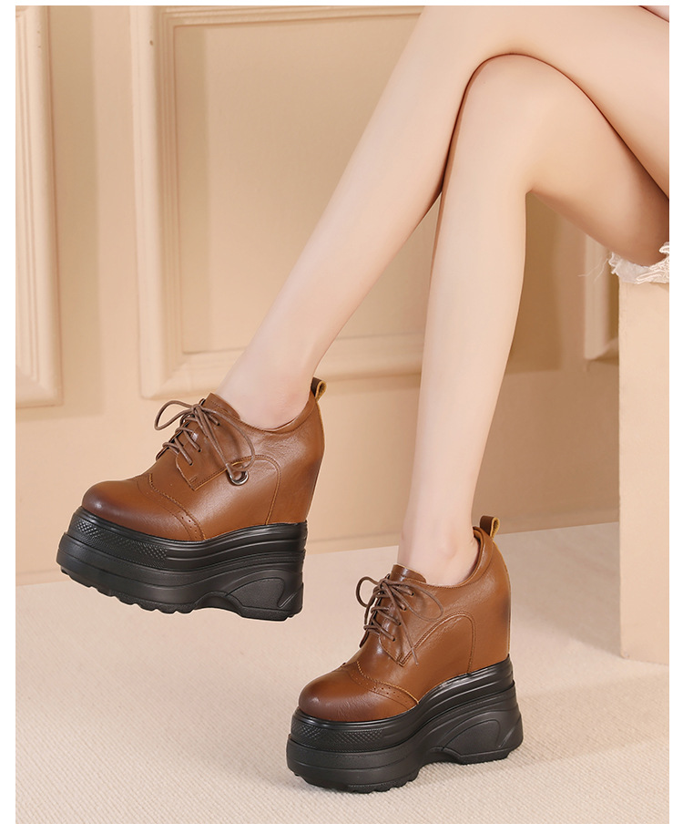 Giày sneaker nữ đế dày tăng chiều cao 16 cm, phong cách thể thao — màu nâu chi tiết 4