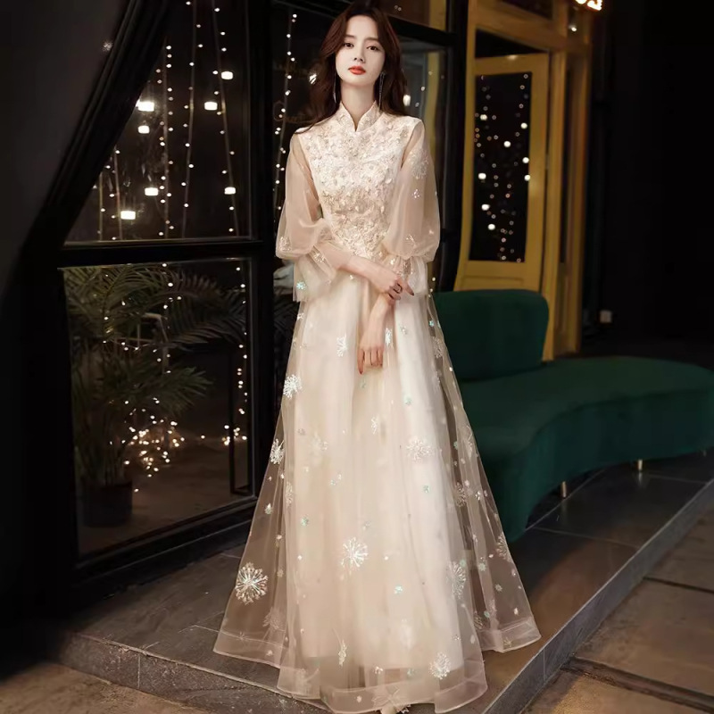 Chinese-Style Evening Dress for Women 2026 New Model High-End Elegant Bridesmaid Host Light Luxury Niche Engagement Dress Art Exam Chinese-Style Evening Dress for Women 2026 New Model High-End Elegant Bridesmaid Host Light Luxury Niche Engagement Dress Art Exam