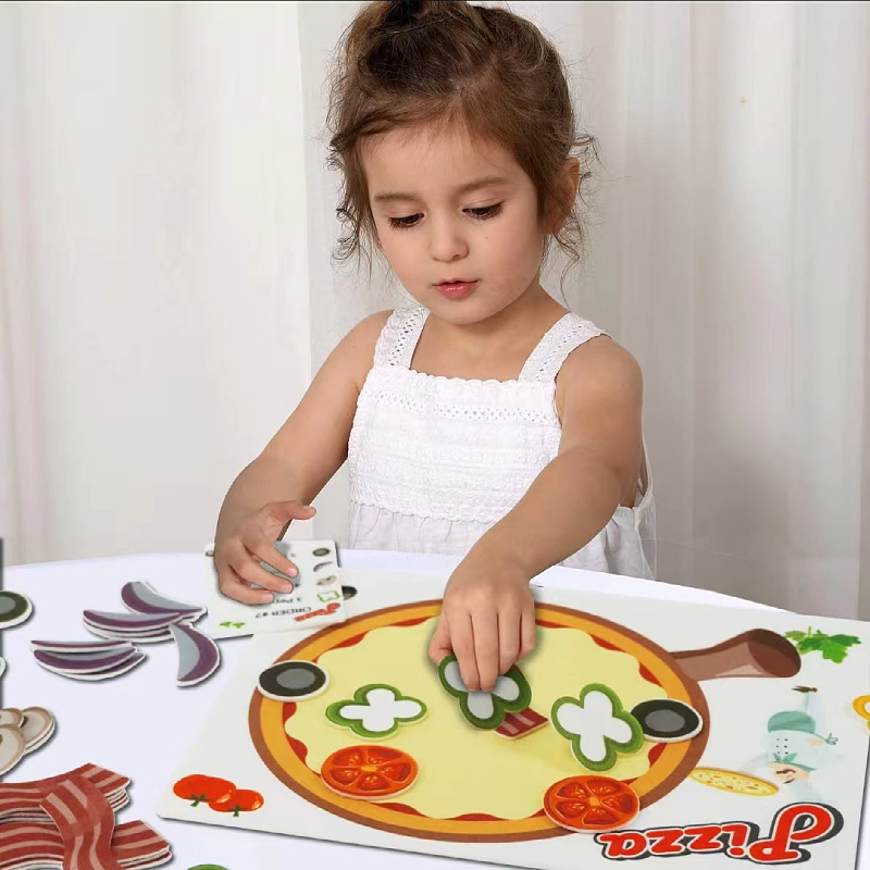 Nuevos productos fábricas de venta directa puzzle fieltro juguetes de pizza DIY niños puzzle juguetes de casa al por mayor