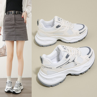Thick-Soled Women's Shoes 2025 Spring New Sports Shoes Breathable Versatile White Shoes Mesh Soft Sole Heightening Casual Shoes