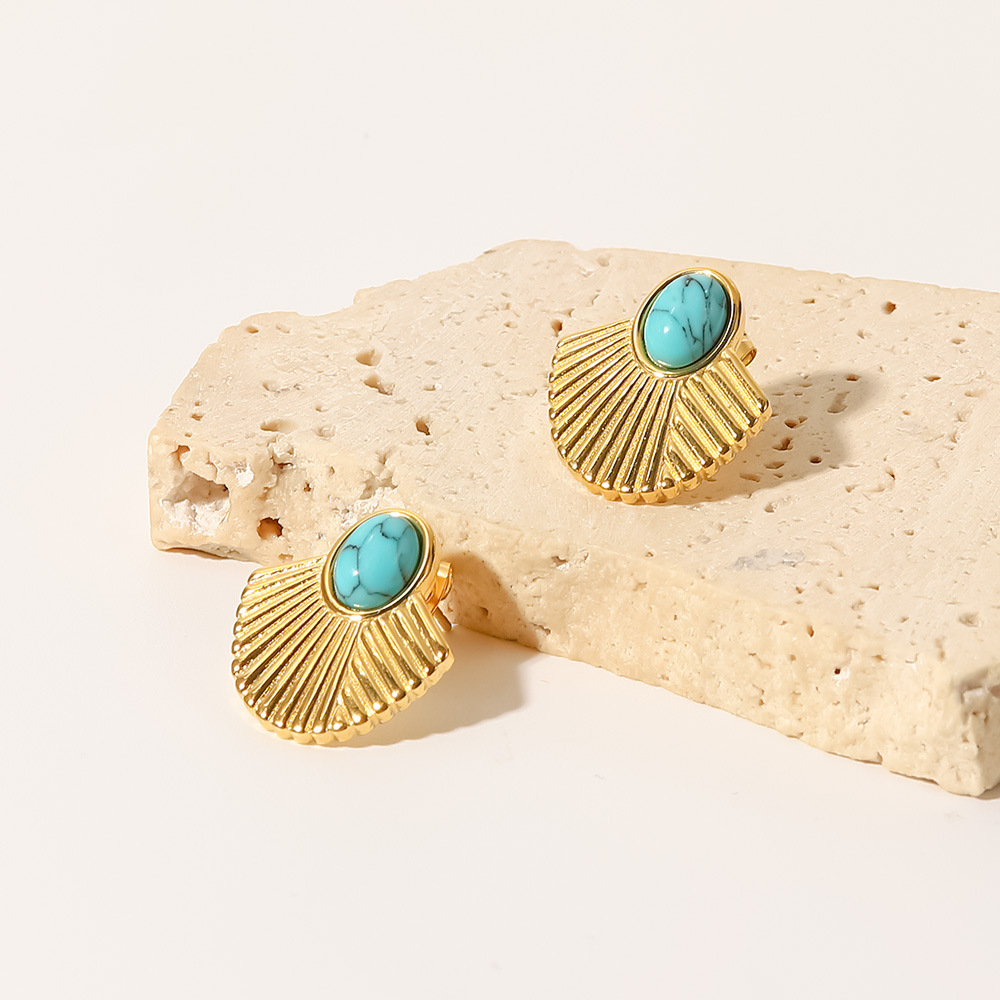 Fashion Sector Stainless Steel Ear Studs Gold Plated Turquoise Stainless Steel Earrings