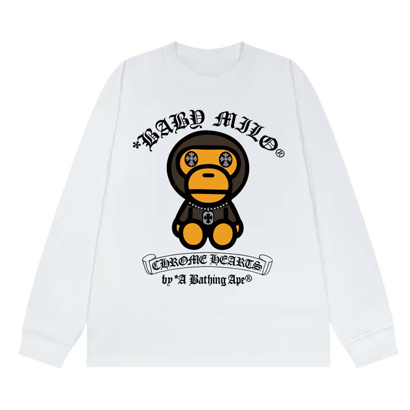 Cross-Border Trendy Brand Spring and Autumn Ape Head New Heavy Cotton Bape Long-Sleeve T-Shirt Unisex Shark Base Shirt Top
