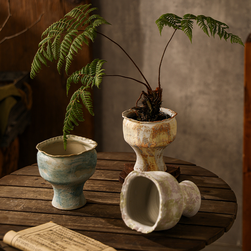 Jingdezhen Ceramic Butterfly Orchid Flower Pot, Light Luxury High-End Coarse Pottery Tall Small Green Plant Pot, Vintage Green Plant Flower Pot