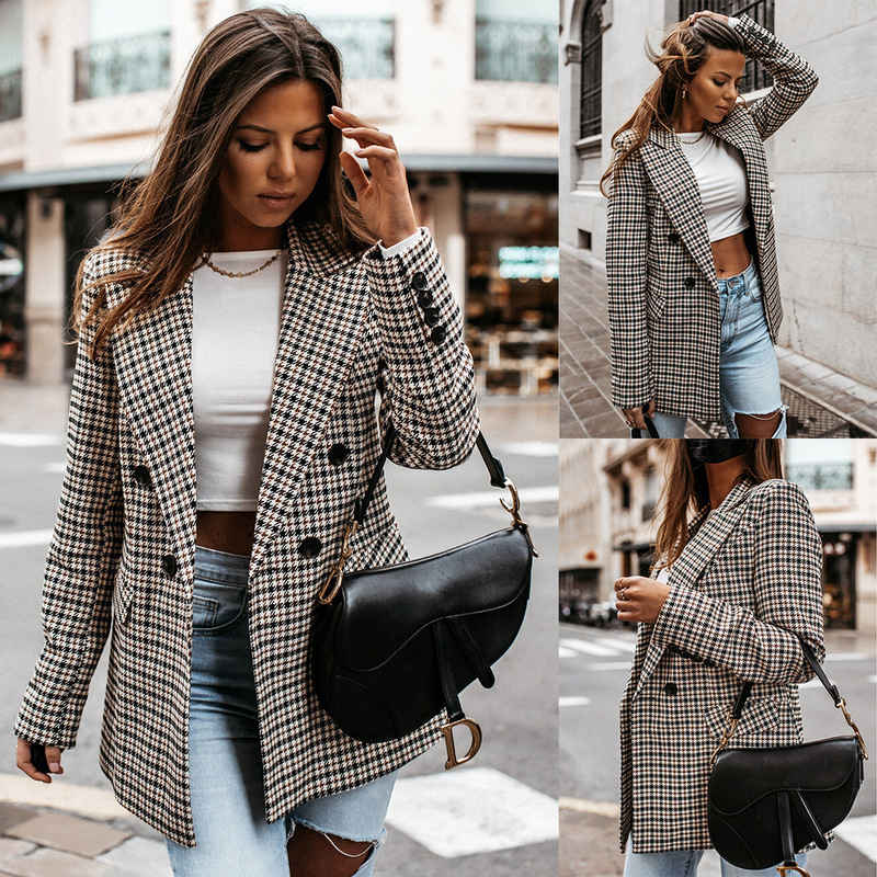 2023 cross-border foreign trade independent station wish AliExpress hot sale fashion Plaid slim slimming small suit jacket for women