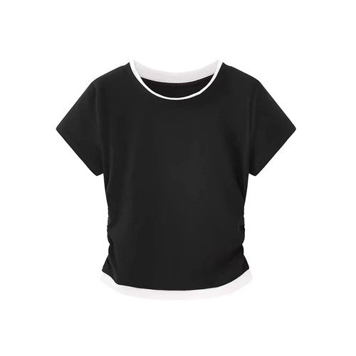 Women's Summer Versatile Korean Style Round Neck Collared T-Shirt with Two-Piece Contrast Color Modal Short Sleeve Top