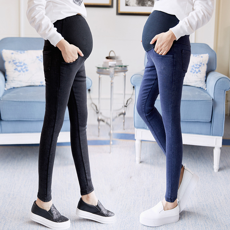 Maternity Pants 2024 Korean Style Spring and Autum Washed Small Feet Maternity Jeans Fashionable Elastic Belly Support Maternity Pants