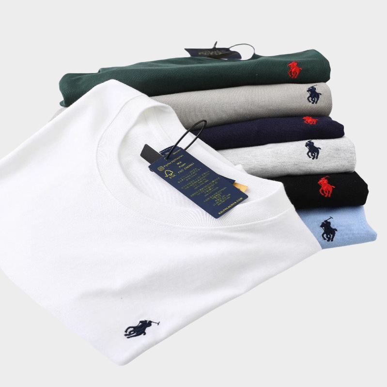 Cross-Border Export Laff Rl Embroidered T-Shirt Pony Logo Men's and Women's Round Neck Short-Sleeved T-Shirt Versatile Casual Cotton Summer