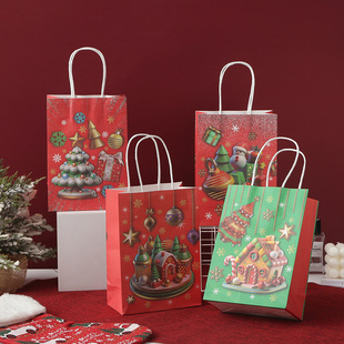 Christmas Tree Printed Kraft Paper Bag Party Gift Bag Christmas Cartoon Packaging Bag Shopping Mall Packaging Bag Wholesale