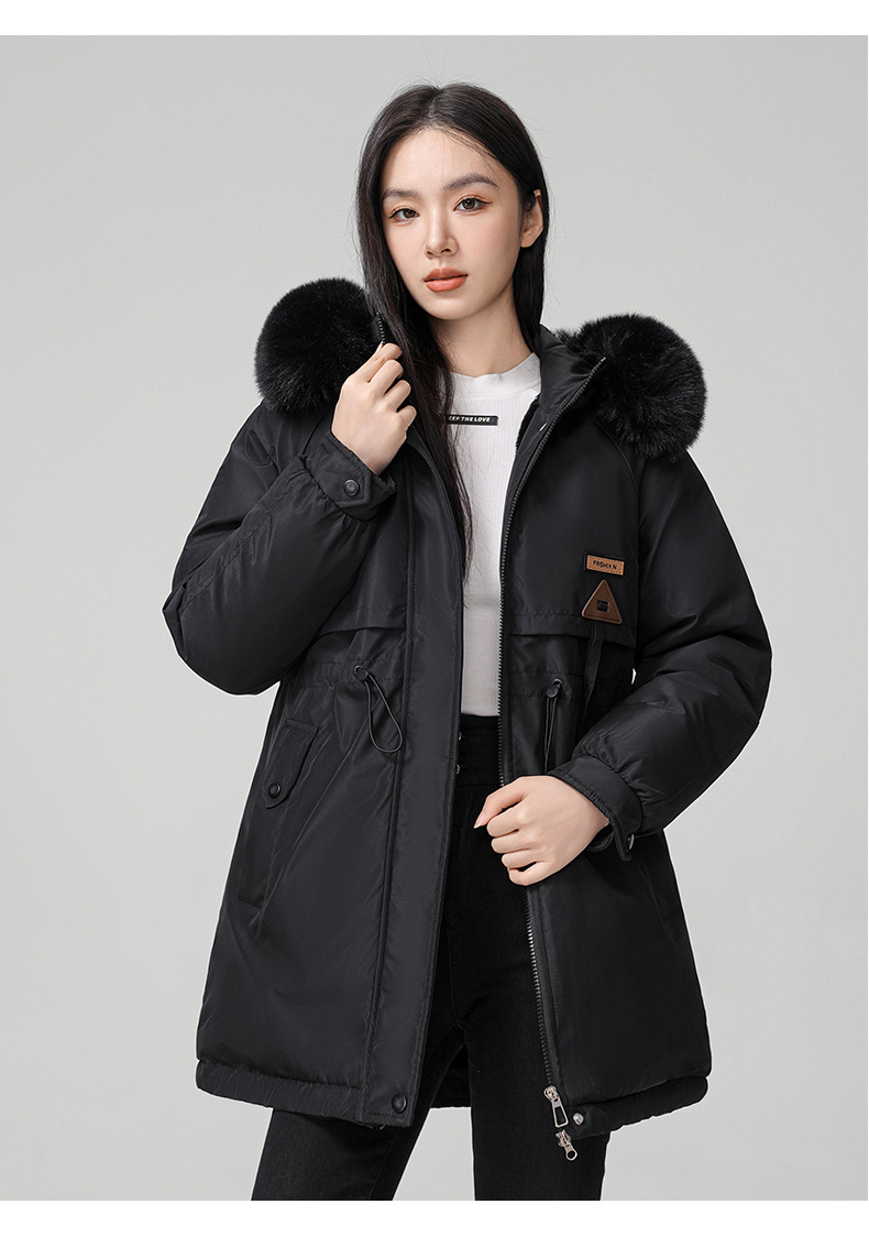 2024 foreign trade overcomes women's winter new Korean version waist cinching slimming hooded big fur collar cotton_voghion.com
