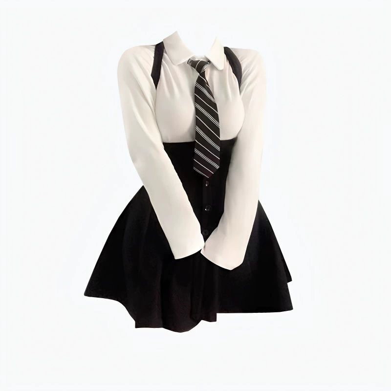 Большие размеры для полных девушек в стиле преппи JK с галстуком, белая рубашка + осенне-зимний тонкий дизайн, сексуальный костюм с юбкой на подтяжках