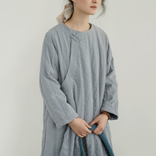 原创复古仿铜氨柔软斜襟加厚旗袍轻中式清冷压条夹棉连身裙L24422