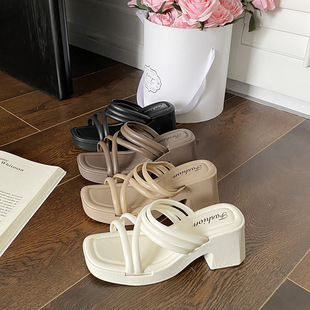 Cross-Border 2024 New Popular High-Heeled Slippers for Women, Summer Outer Wear, Heightening Non-Slip Sandals, Women's Fashionable Wedge-Heeled Shoes