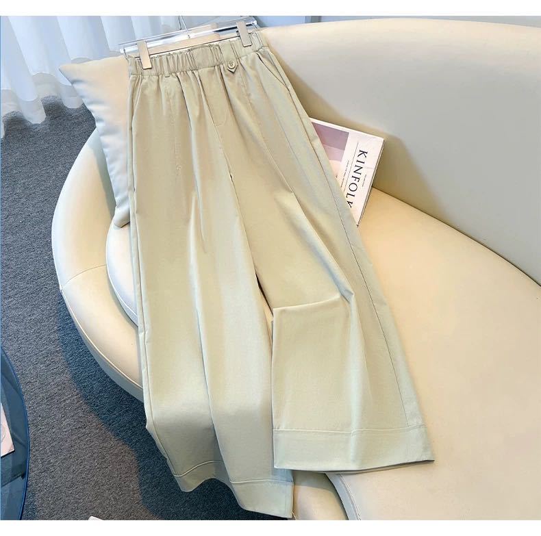 2025 新しいスタイルのドレープハイウエストルーズストレートパンツ薄いパンツ 9 点パンツカジュアルワイドレッグパンツ女性の多用途パンツ|undefined