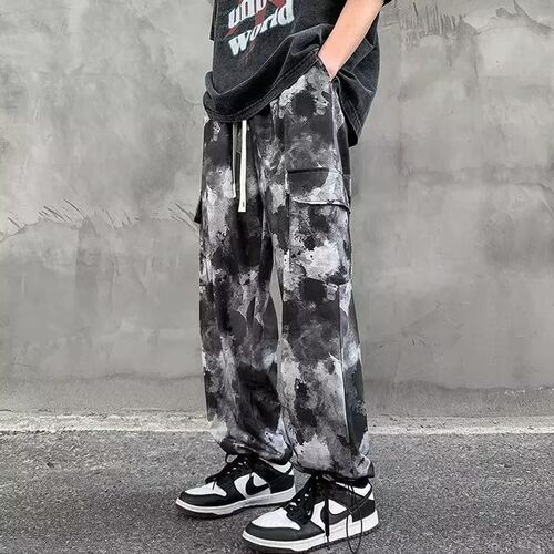 Camouflage work pants for men, summer trendy brand American street style straight-leg casual pants, trendy Insta loose wide-leg pants