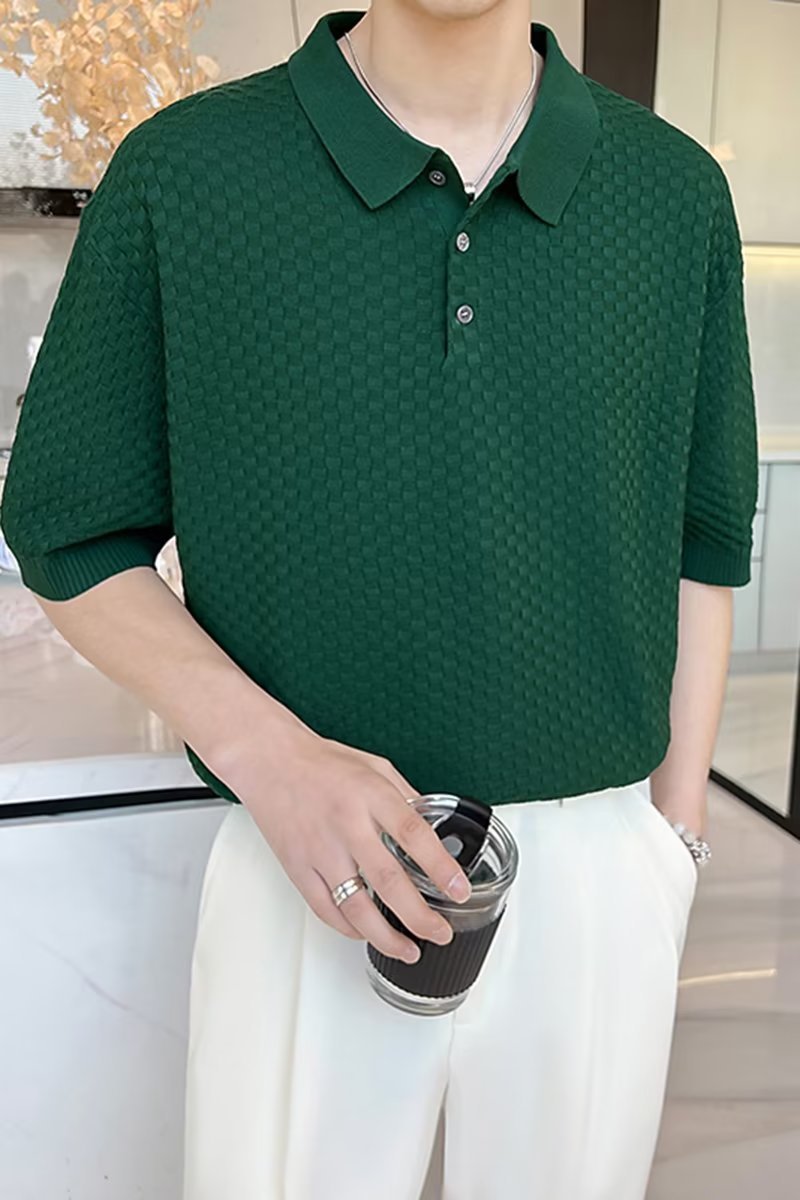 Verano 2024 nueva moda polo de manga corta camiseta nueva tendencia de punto a cuadros